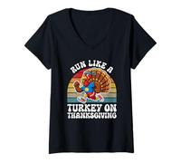Womens Run Like A Turkey On Thanksgiving Funny Fall V-Neck T-Shirt