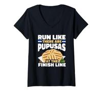 Womens Run Like There Are Pupusas At The Finish Line El Salvador V-Neck T-Shirt