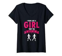 Womens Run Strong Run Fast Stay Close Funny Runner Saying V-Neck T-Shirt