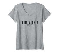 Womens Run with a Purpose - Motivational Running Marathon Runner V-Neck T-Shirt