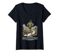 Womens Run with Endurance Hebrews 12:1 V-Neck T-Shirt
