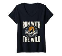 Women's Run with The Wild Wolf Husky Mountain Wilderness V-Neck T-Shirt