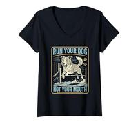 Women's Run Your Dog Not Your Mouth Funny Agility Border Collie V-Neck T-Shirt