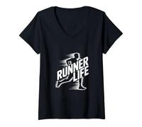 Women's Runner Life Quote Marathon Running Jogging Motivation V-Neck T-Shirt