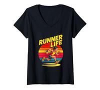 Women's Runner Life Retro Running Marathon Track Athlete V-Neck T-Shirt