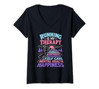 Women's Runner Running is My Therapy Jogging Funny Running V-Neck T-Shirt