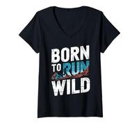 Women's Runners Born to Run Wild Funny Running Motivation V-Neck T-Shirt