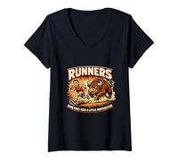 Women's Runners Motivation Bull Chasing a Runner Funny Running Gift V-Neck T-Shirt