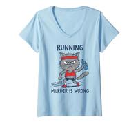 Women's Running Because Murder is Wrong Retro Humor for Runners V-Neck T-Shirt