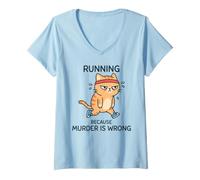 Women's Running Because Murder is Wrong Retro Humor for Runners V-Neck T-Shirt