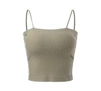 Women's Running Cropped Tank Tops Spring Gym Spaghetti Straps Sleeveless Going Out Blouses Strappy Workout Crop Casual Fashion Athletic Tank Top Rhinestone Cami Camisole Bandeau Cute Green