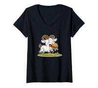 Womens Running Goat Burger Cartoon V-Neck T-Shirt