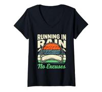 Women's Running in Rain No Excuses Marathon V-Neck T-Shirt