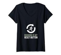 Women's Running is My Reset Button Runner Motivation Quote V-Neck T-Shirt