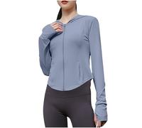 Women's Running Jacket UPF 50+ Sun Protective Hoodies Full Zip Up Cropped Jackets Long Sleeve Sports T-Shirt Fitness Workout Yoga Activewear Casual Slim Fit Tops with Thumb Holes