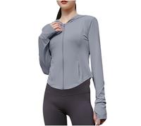 Women's Running Jacket UPF 50+ Sun Protective Hoodies Full Zip Up Cropped Jackets Long Sleeve Sports T-Shirt Fitness Workout Yoga Activewear Casual Slim Fit Tops with Thumb Holes