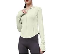 Women's Running Jacket UPF 50+ Sun Protective Hoodies Full Zip Up Cropped Jackets Long Sleeve Sports T-Shirt Fitness Workout Yoga Activewear Casual Slim Fit Tops with Thumb Holes