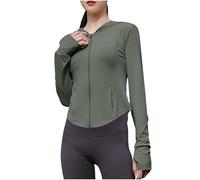Women's Running Jacket UPF 50+ Sun Protective Hoodies Full Zip Up Cropped Jackets Long Sleeve Sports T-Shirt Fitness Workout Yoga Activewear Casual Slim Fit Tops with Thumb Holes