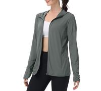 Womens Running Jacket with Hood UPF 50+ Sun Protection Lightweight Quick Dry Zip Up Sports Top Gym Athletic Long Sleeve Shirt