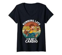 Womens Running Late Is My Cardio Funny Running Late Vintage V-Neck T-Shirt