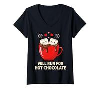 Womens Running Motivation Kawaii Hot Chocolate Lover V-Neck T-Shirt