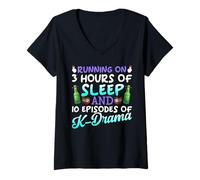 Womens Running On 3 Hours of Sleep and 10 Episodes of K-Dramas V-Neck T-Shirt