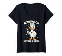Women's Running on Caffeine & Chaos V-Neck T-Shirt