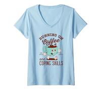 Womens Running On Coffee and Coping Skills V-Neck T-Shirt