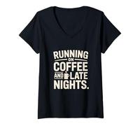 Womens Running on Coffee and Late Nights Student Life Hustle V-Neck T-Shirt