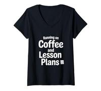 Womens Running On Coffee Lesson Plans Teacher Life Educator V-Neck T-Shirt