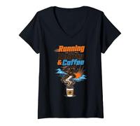 Women's Running on Empty & Coffee Funny Runner and Coffee Design V-Neck T-Shirt