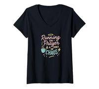 Womens Running on Prayer & a Hint of Chaos, Moms & Women Psalm 46:5 V-Neck T-Shirt