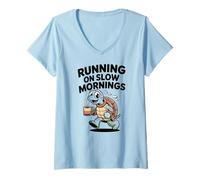 Women's Running On Slow Mornings Turtle Coffee Runner Cute V-Neck T-Shirt