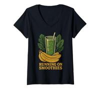 Womens Running On Smoothies Banana Spinach Delight V-Neck T-Shirt
