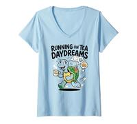 Women's Running On Tea Daydreams Drinking Turtle V-Neck T-Shirt