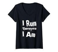 Womens Running Quotes Text Funny People Funny I Run Therefore I’m V-Neck T-Shirt
