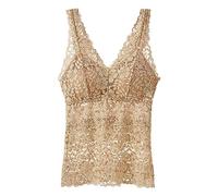 Women's Running Sexy Tank Top Trendy Athletic Mesh Sleeveless Going Out Shirts Eyelet Workout Lace Summer 2025 Gym Tank Tops Wavy Edge Solid Color V Neck Embroidery Cute Sports Y2K Brown