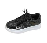 Womens Running Shoes Lace-Up Casual with Memory Foam Platform Classic Sneakers Dad Streetwear Ladies Trainers Fashion Black
