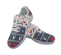 Womens Running Shoes Non Slip Comfortable White Sole Lace Up Lightweight Sneakers, Navy Blue Christmas Deer, 3.5 UK