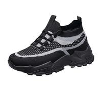 Women's Running Shoes Platform Chunky Walking Sneakers Breathable Mesh Orthopedic Sneakers Comfy Lightweight Dad Shoes with Arch Support Memory Foam Non Slip Tennis Trainers Fashion Casual Black