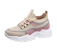 Women's Running Shoes Platform Chunky Walking Sneakers Breathable Mesh Orthopedic Sneakers Comfy Lightweight Dad Shoes with Arch Support Memory Foam Non Slip Tennis Trainers Fashion Casual Beige