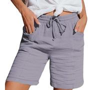 Women's Running Shorts Knee Length Cropped Trousers Ladies Solid Drawstring Hot Pants with Pockets Half Length Capri Bermuda Shorts My Orders UK 2024 Grey