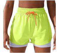Womens Running Shorts Quick Dry Workout Gym Shorts Stretch Fit Pull On Elasticated Waist Sports Shorts Walking Hiking Shorts Womens Fake Two Pieces Athletic Shorts Casual Outdoor Sweatpants Yellow