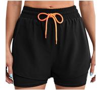 Womens Running Shorts Quick Dry Workout Gym Shorts Stretch Fit Pull On Elasticated Waist Sports Shorts Walking Hiking Shorts Womens Fake Two Pieces Athletic Shorts Casual Outdoor Sweatpants Black