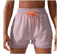 Womens Running Shorts Quick Dry Workout Gym Shorts Stretch Fit Pull On Elasticated Waist Sports Shorts Walking Hiking Shorts Womens Fake Two Pieces Athletic Shorts Casual Outdoor Sweatpants Purple