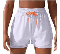 Womens Running Shorts Quick Dry Workout Gym Shorts Stretch Fit Pull On Elasticated Waist Sports Shorts Walking Hiking Shorts Womens Fake Two Pieces Athletic Shorts Casual Outdoor Sweatpants White