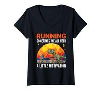 Women's Running Sometimes We All Need a Little Motivation Rex Dino V-Neck T-Shirt