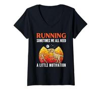 Women's Running Sometimes We All Need Little Motivation T-Rex Chase V-Neck T-Shirt