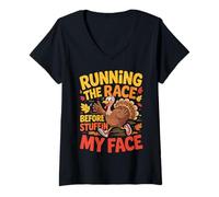 Womens Running The Race Before Stuffing My Face Turkey Trot Running V-Neck T-Shirt