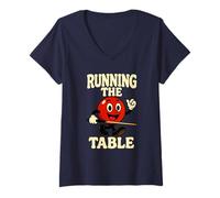 Women's Running The Table Retro Billiards Pool Ball Player V-Neck T-Shirt